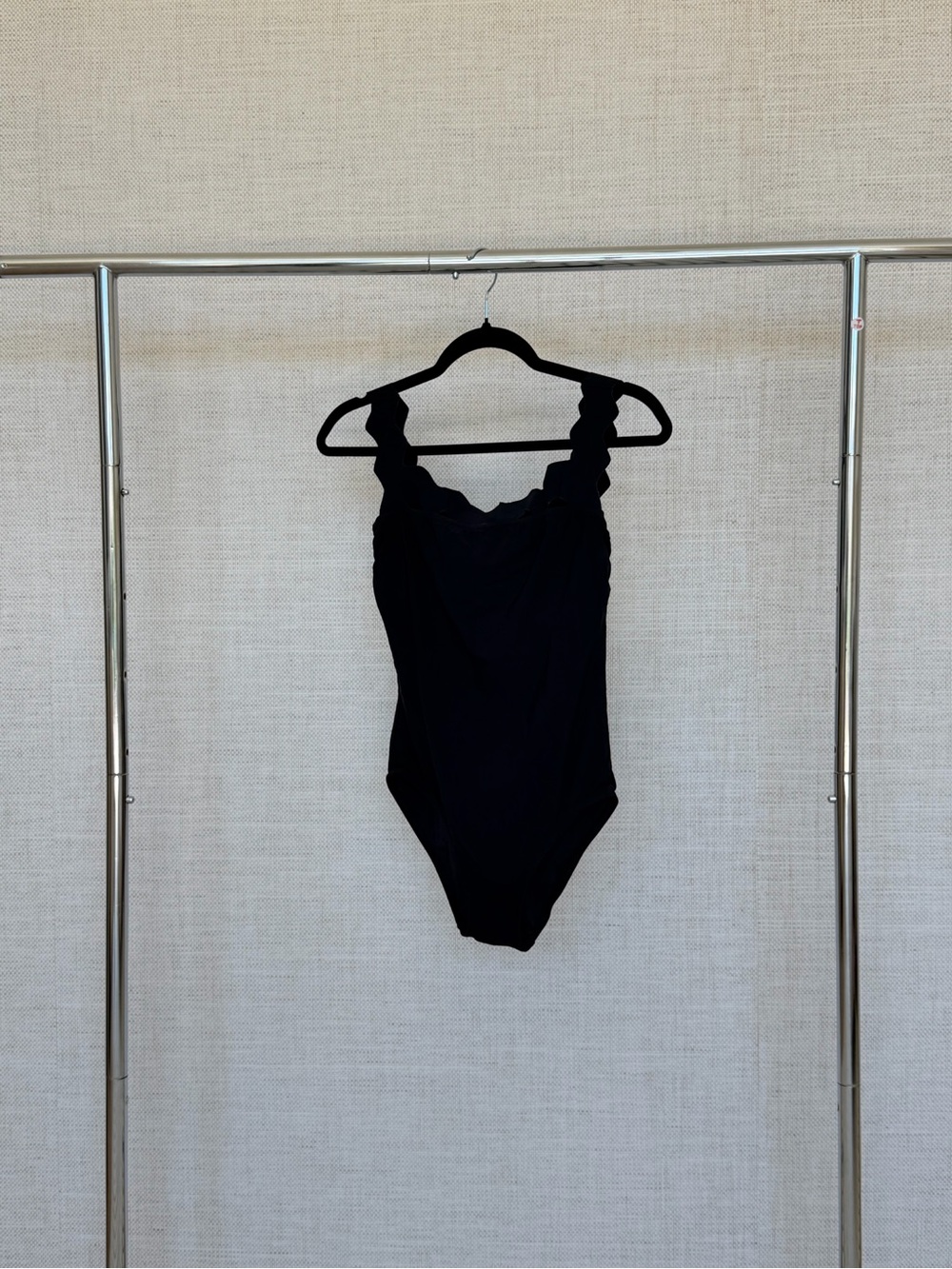 Classic Black One-Piece Swimsuit with Scalloped Straps